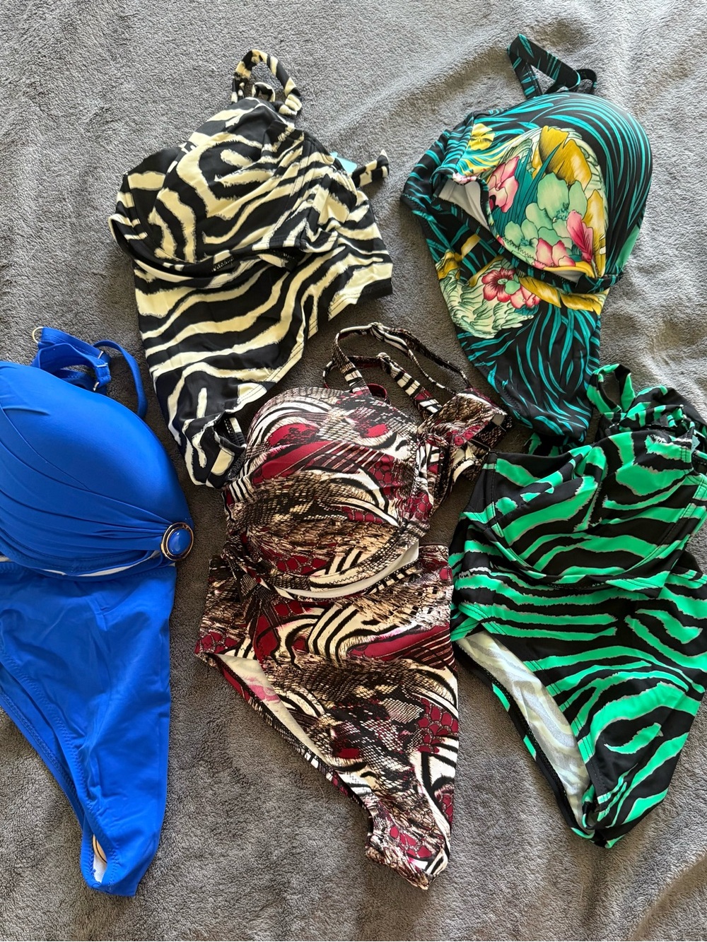 Mixed Two-Piece Swimsuit Lot - Bright Blue, Zebra, Floral, Green Zebra, Abstract